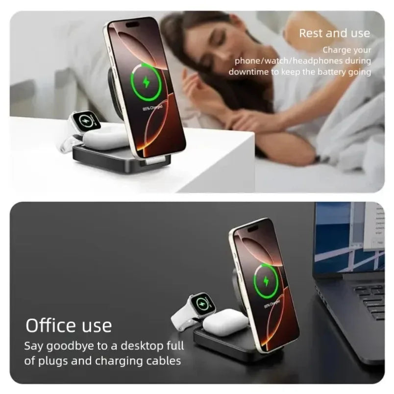 VIKEFON 3-in-1 Magnetic Wireless Charger – iPhone, iWatch & AirPods Wireless Charging Station SPOT