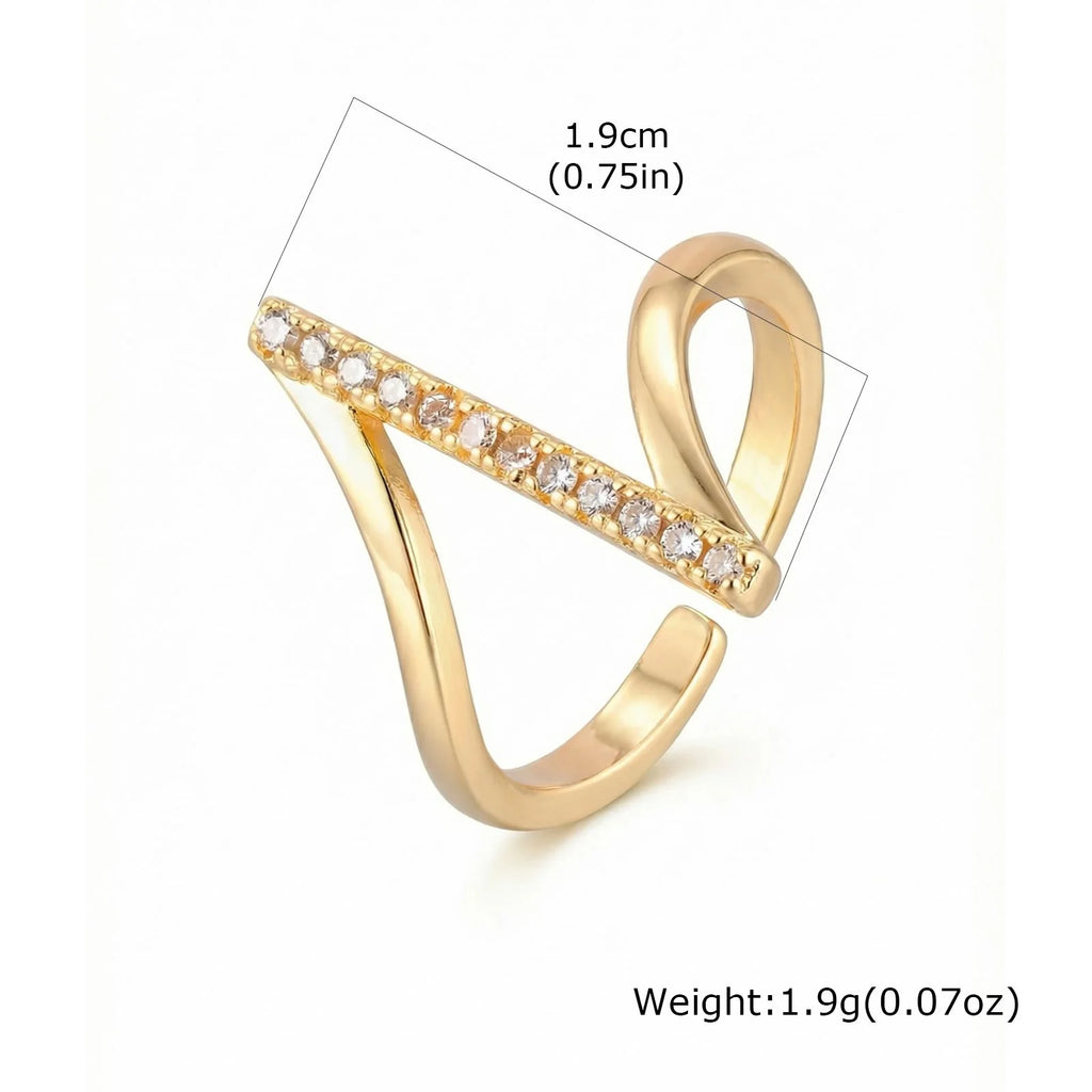 Geometric Adjustable Zircon Ring – 18K Gold Plated Open Band Fashion Ring SPOT
