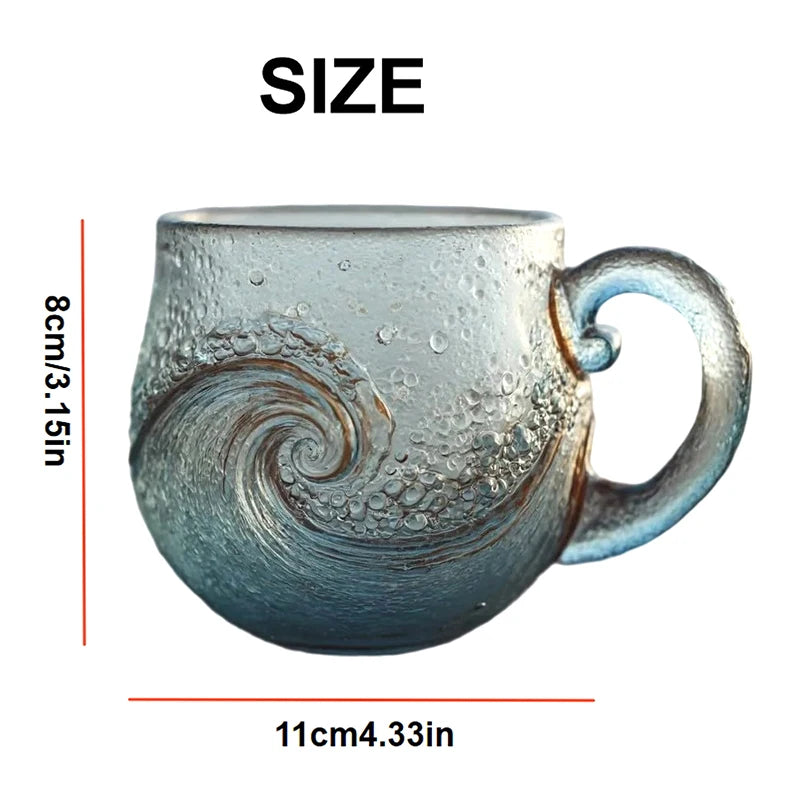 Sea Glass Wave Mug 12 oz – Handblown Ocean Wave Glass Cup Glass Mug SPOT A 301-400ml