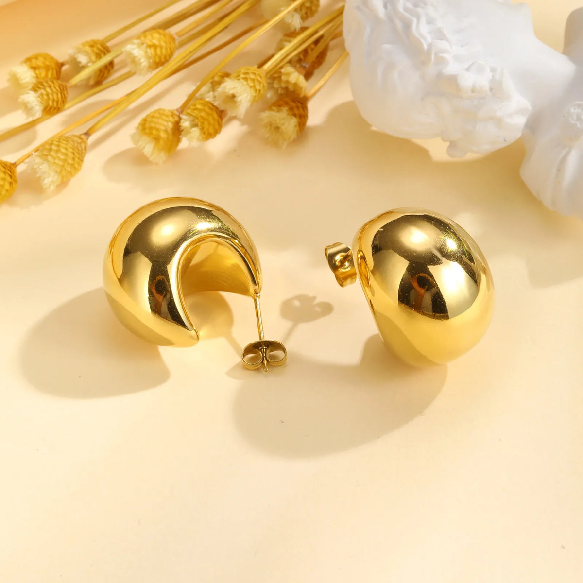 Chunky Geometric Hoop Earrings – Gold Stainless Steel Huggie Hoop Earrings SPOT