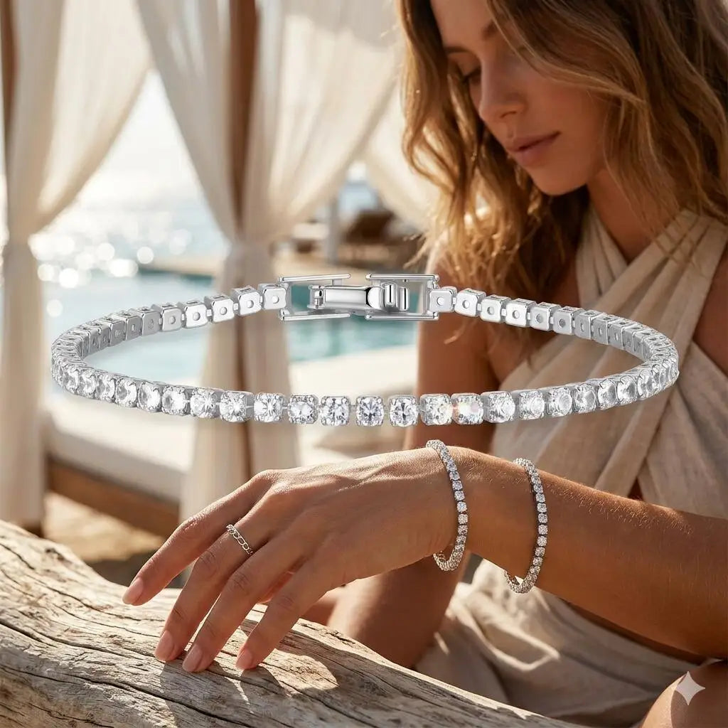 Women's 4mm CZ Tennis Bracelet – Silver-Plated Stacking Gift Tennis Bracelet SPOT