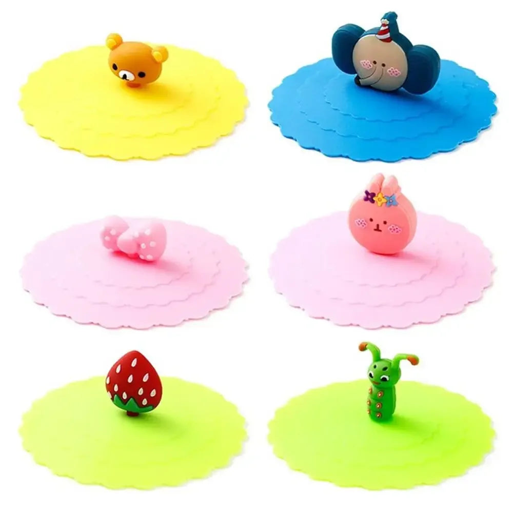 3-Pack Silicone Cup Lids 10cm – Reusable Cartoon Mug Covers Silicone Cup Lids SPOT random 3pcs