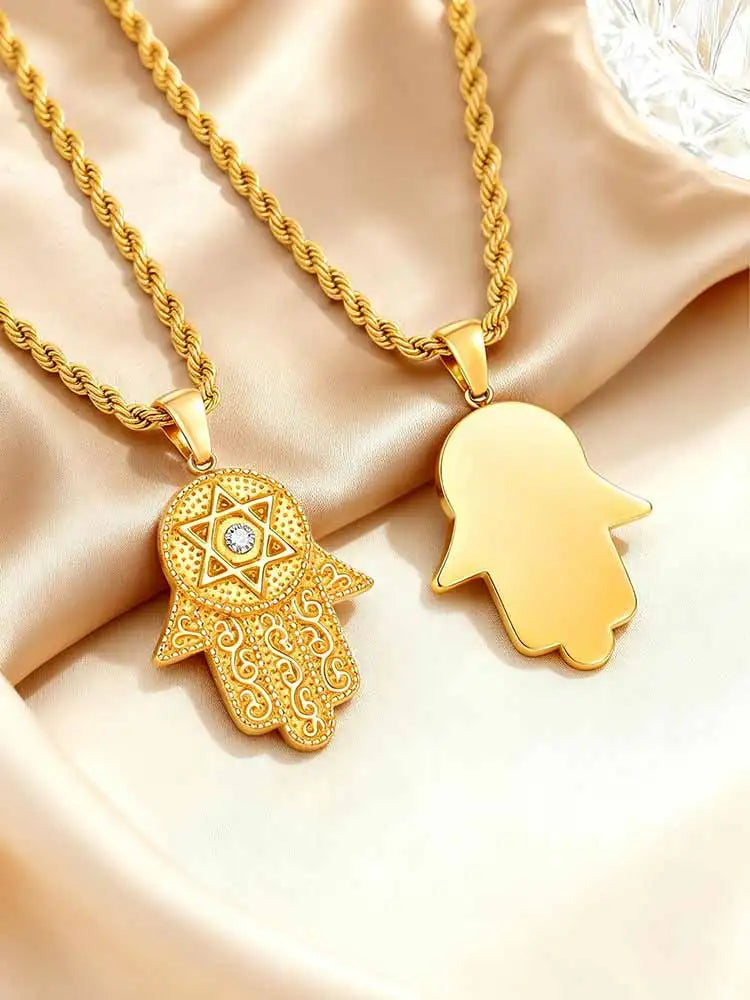 Hamsa Hand Star of David Necklace – 18K Gold CZ Pendant Pendant Necklace SPOT