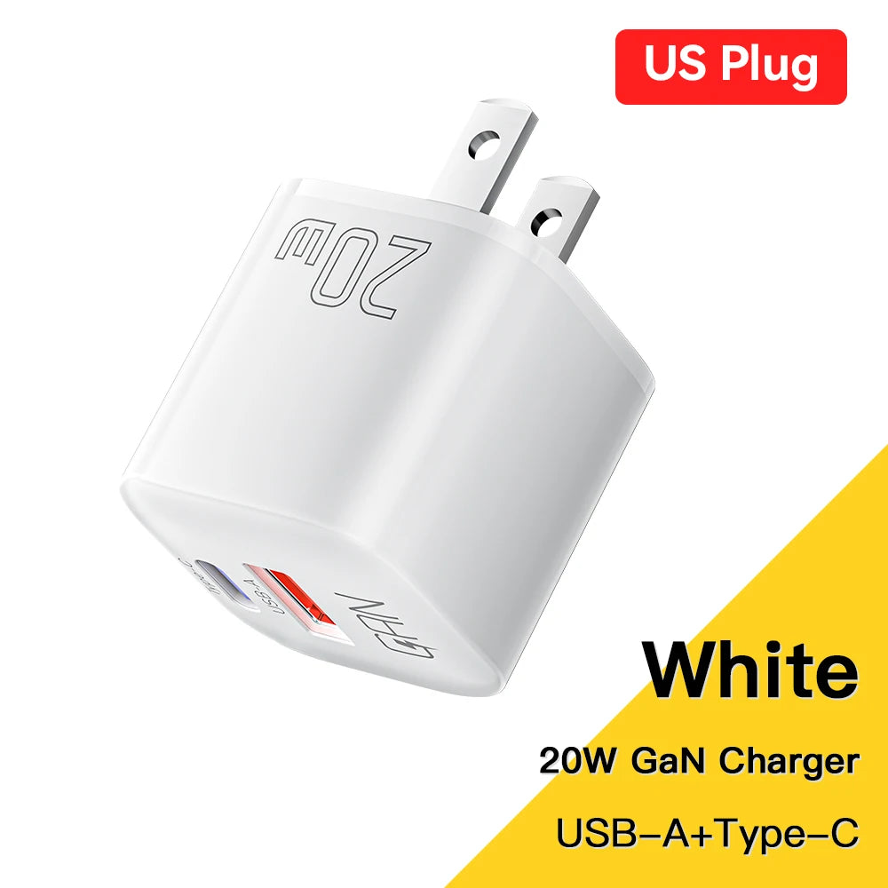 Essager 20W GaN USB-C Dual Port Fast Charger – PD & QC 3.0 GaN USB-C Charger SPOT US White