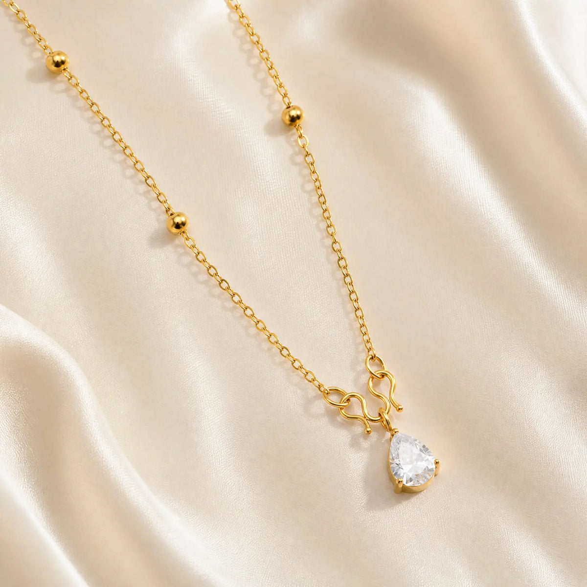 Water Drop CZ Pendant Necklace – 18K Gold Stainless Steel Pendant Necklace SPOT