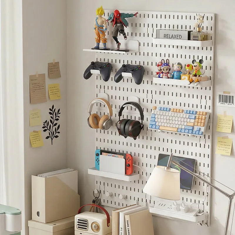 No-Drill Pegboard Wall Rack – Gaming Room Organizer & Hooks Pegboard Wall Organizer SPOT