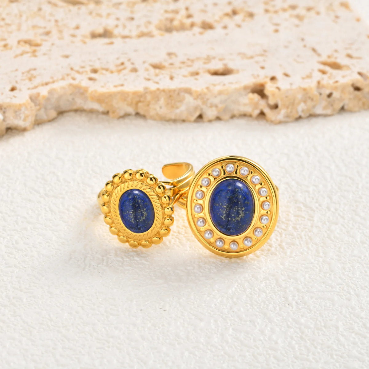 Vintage Lapis Lazuli Oval Ring – 18K Gold Open Band Cocktail Statement Ring SPOT