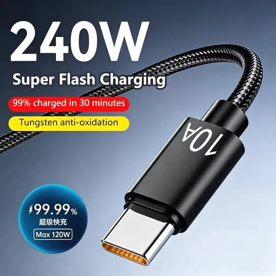 240W USB-C Braided Fast Charging Cable 6A – 1M to 3M USB-C Charging Cable SPOT