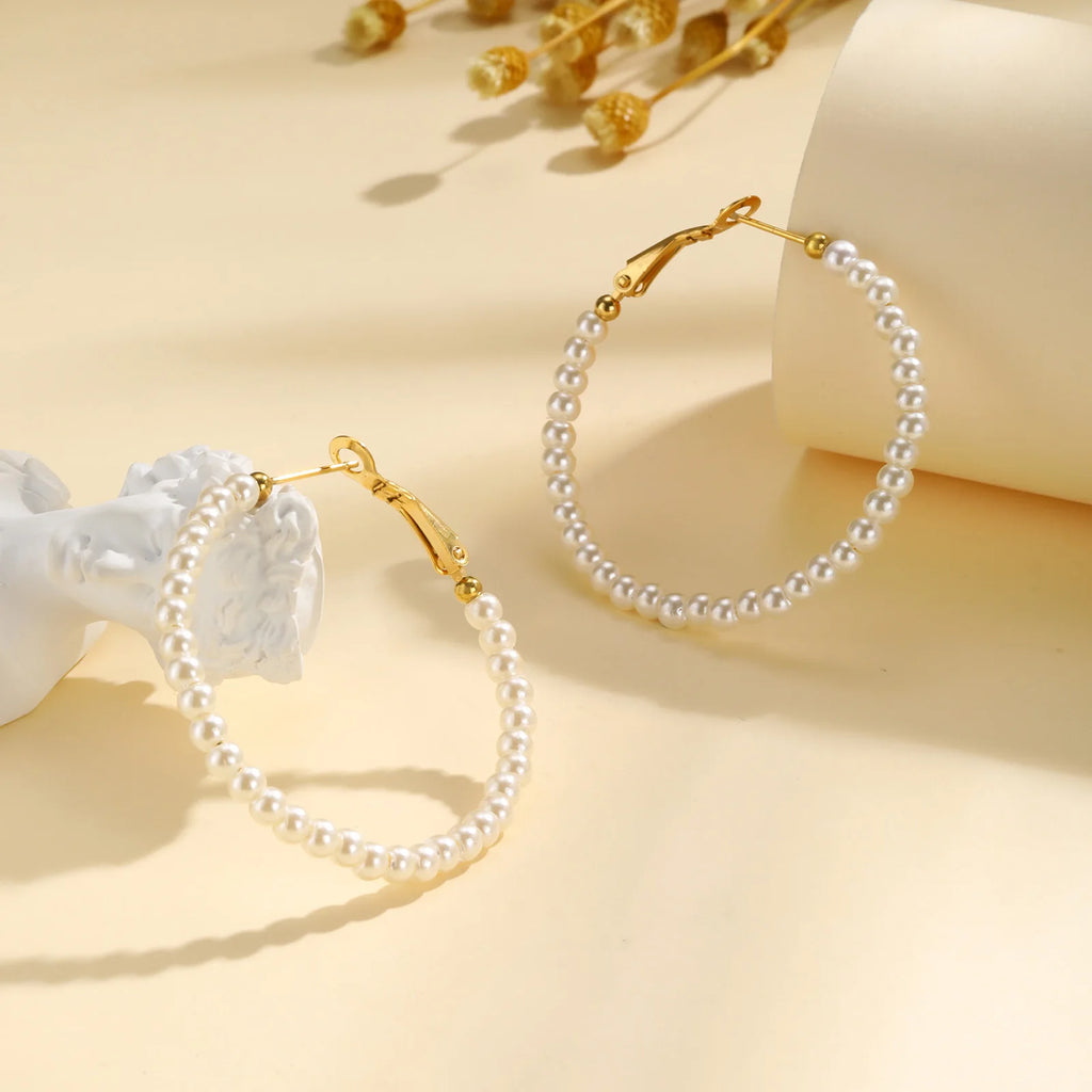 Vintage Pearl Hoop Earrings – Hypoallergenic Stainless Steel Pearl Hoop Earrings SPOT