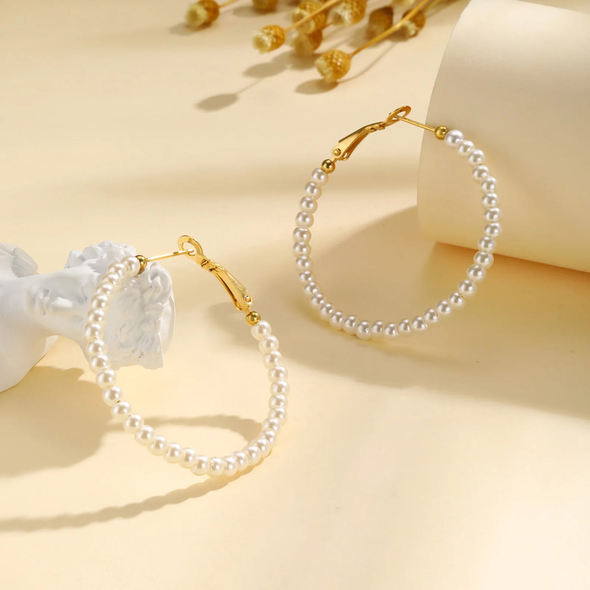 Vintage Pearl Hoop Earrings – Hypoallergenic Stainless Steel Pearl Hoop Earrings SPOT