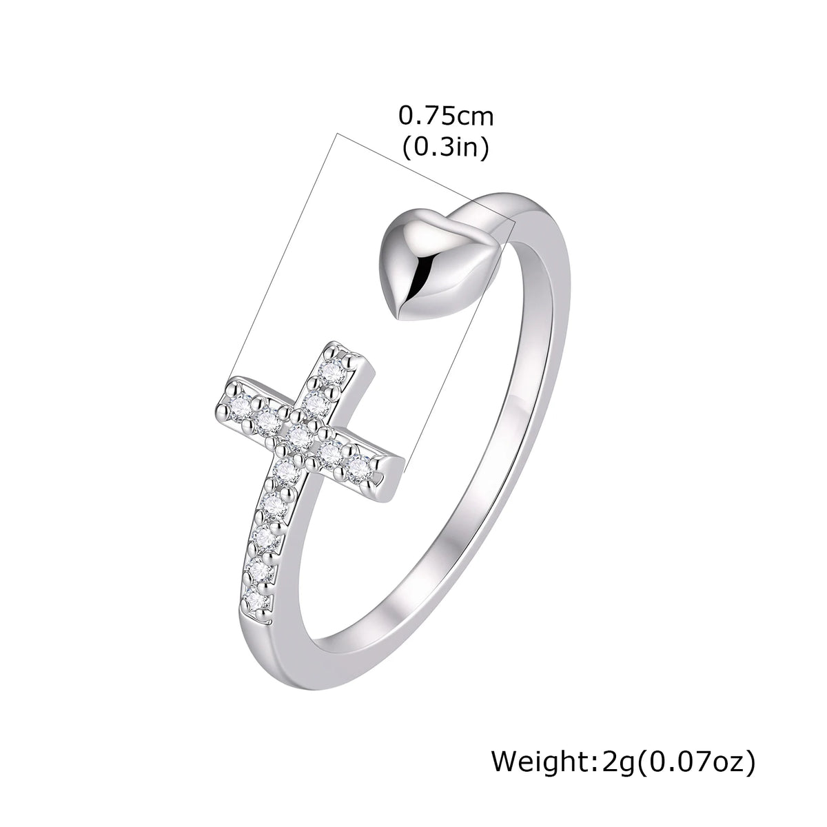 18K Gold Plated Heart Cross Ring – CZ Adjustable Open Band Fashion Ring SPOT RT-412S
