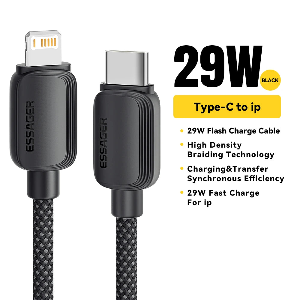 Essager USB-C to Lightning Cable – PD 20W Fast Charging USB Charging Cable SPOT 29W C-L BLACK 1m