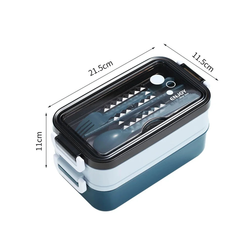 Double-Layer Lunch Box with Fork, Chopsticks & Spoon Compartment Lunch Box SPOT