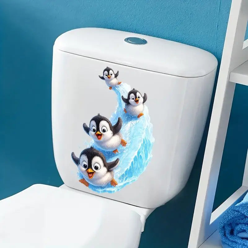 Sliding Penguin Waterproof Vinyl Bathroom Sticker Decal Bathroom Wall Sticker SPOT