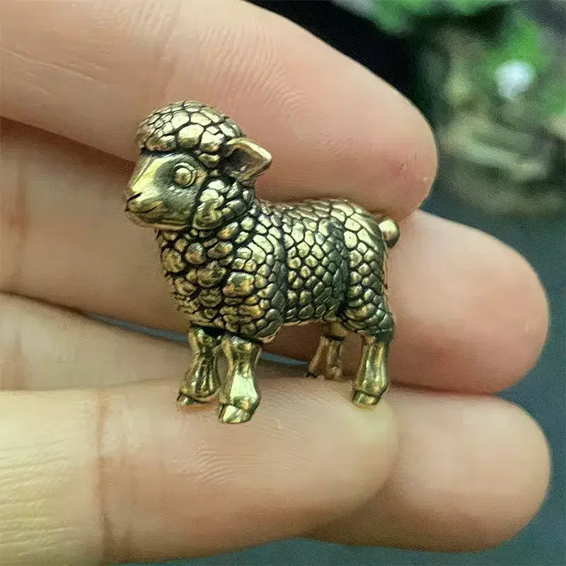 Chinese Zodiac Goat Brass Figurine – Feng Shui Lucky Sculpture Decorative Figurine SPOT