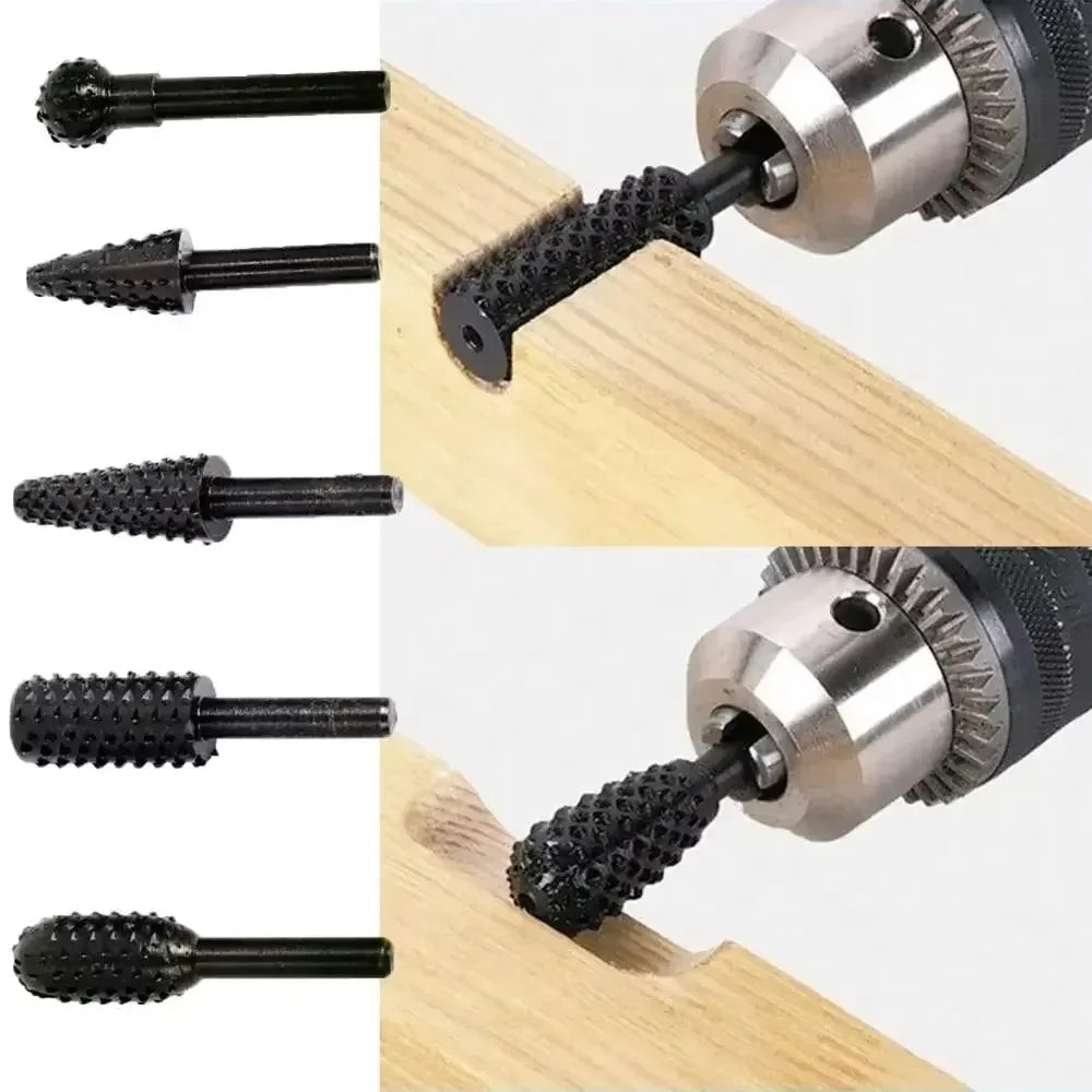 5-Pc Rotary Rasp File Drill Bit Set – 1/4" Shank Burr Kit Rotary Rasp Bit Set SPOT