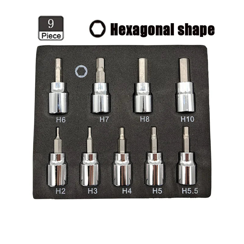 WISRETEC 3/8" Drive Hex Bit Socket Set – 9-Piece Metric Cr-V Hex Bit Socket Set SPOT Hexagonal set