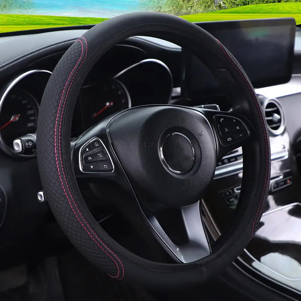 Universal PU Leather Steering Wheel Cover – Anti-Slip 38cm Steering Wheel Cover SPOT