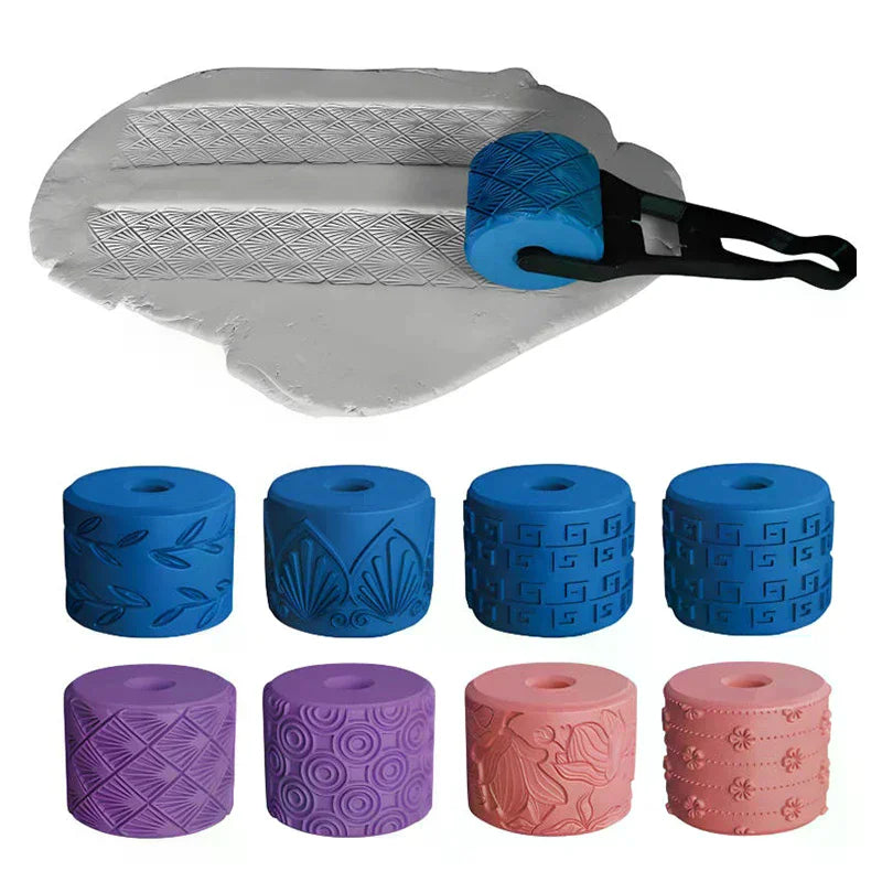 Clay Stamp Roller – Geometric Flower Pattern Texture Wheel Clay Texture Roller SPOT