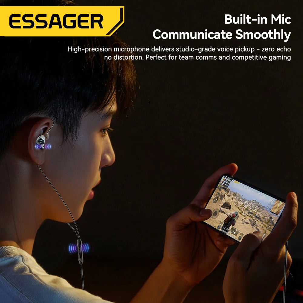 Essager USB-C & 3.5mm Wired Gaming Earphones | HiFi Bass ANC Wired Gaming Earphones SPOT