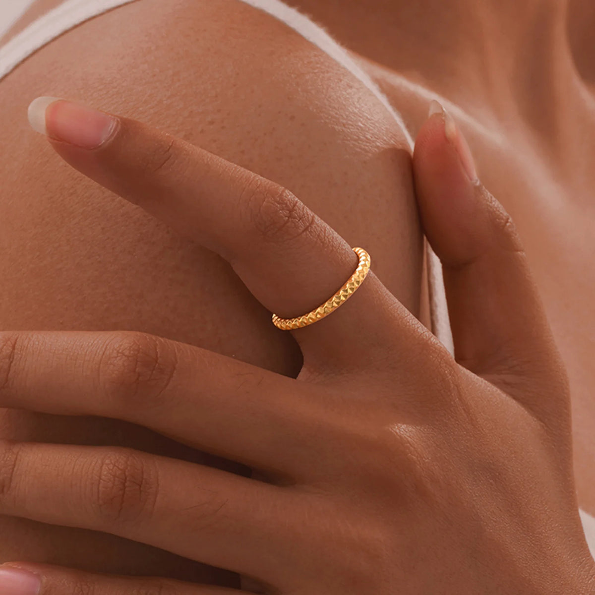 Hammered 18K Gold Plated Stacking Ring – 2mm Midi Knuckle Stacking Ring SPOT