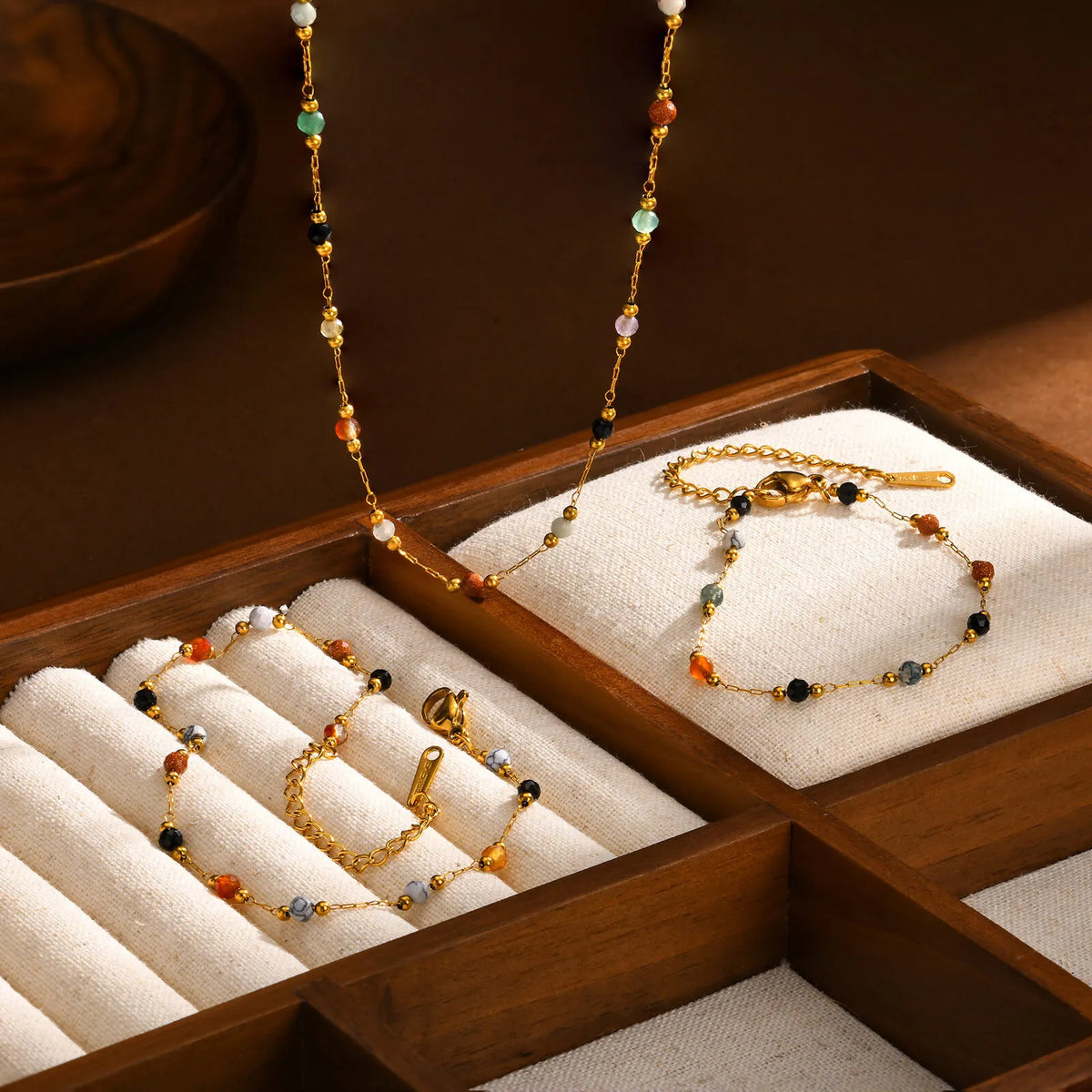 Nature Stone Beaded Anklet – 18K Gold Plated Stainless Steel Beaded Anklet SPOT