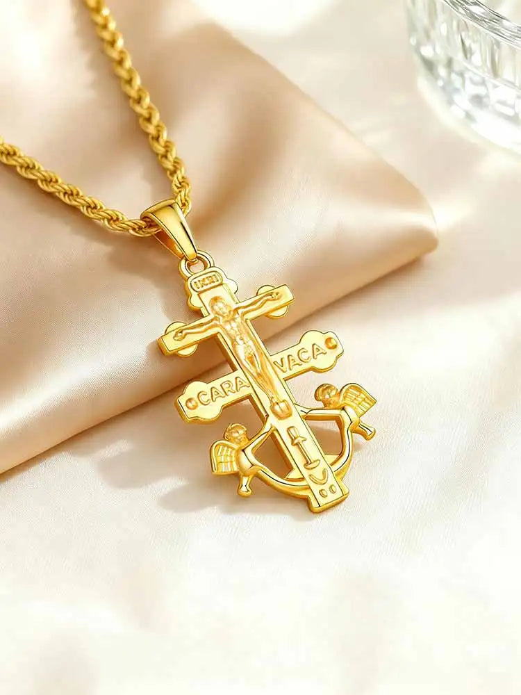 Caravaca Double Cross Necklace – Catholic Pendant for Women Religious Pendant Necklace SPOT