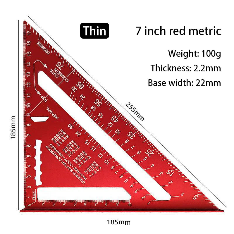 7-Inch Aluminum Speed Square – Metric & Imperial Angle Ruler Speed Square Ruler SPOT red-metric
