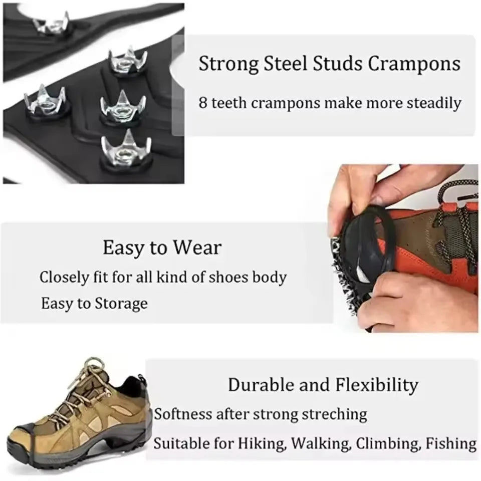 8-Tooth Ice Cleats Crampons – Anti-Slip Snow Shoe Grippers Ice Cleats Crampons SPOT