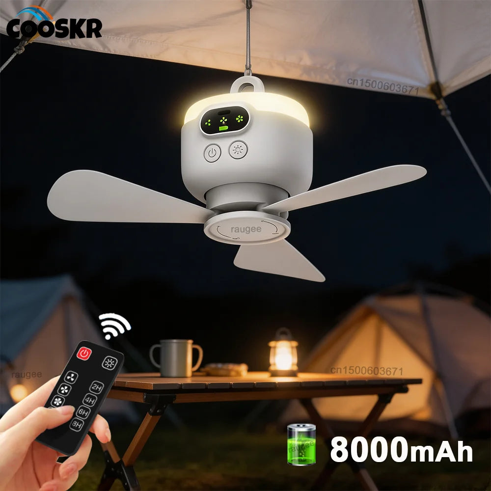 8000mAh Rechargeable Camping Ceiling Fan with Remote & LED Portable Camping Fan SPOT