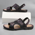 Men's Leather Sandals – Buckle Strap Open-Toe Beach Shoes Men's Sandals SPOT black 48