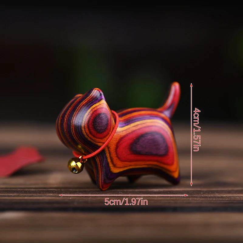 Rainbow Wood Carved Cat Sculpture – Handmade Wooden Kitten Wood Cat Figurine SPOT