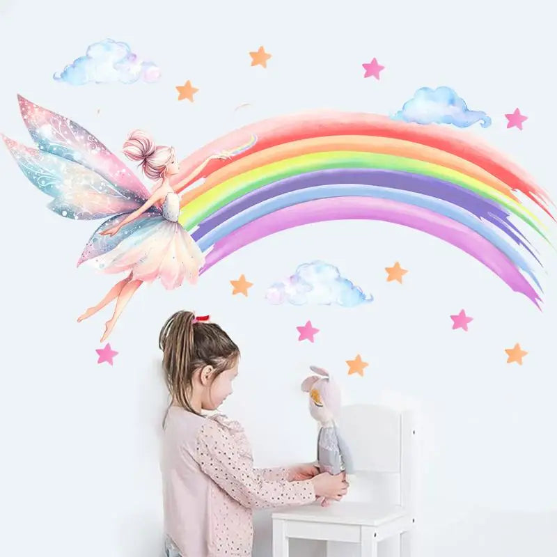 Cartoon Elf Girl Rainbow Wall Sticker – Kids Bedroom Decor Kids Wall Sticker SPOT