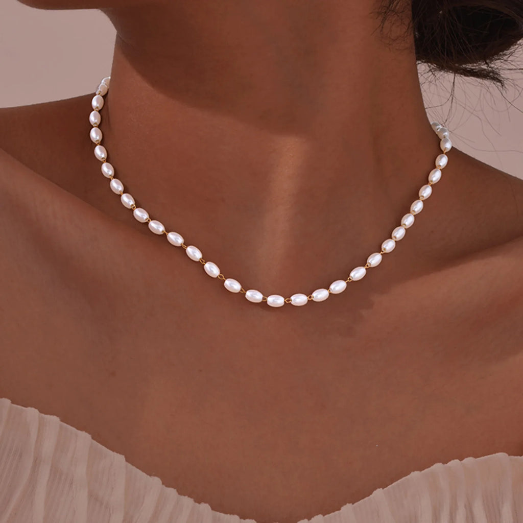 Meaeguet Pearl Beaded Layered Choker Necklace – Women's Gold Pearl Choker Necklace SPOT