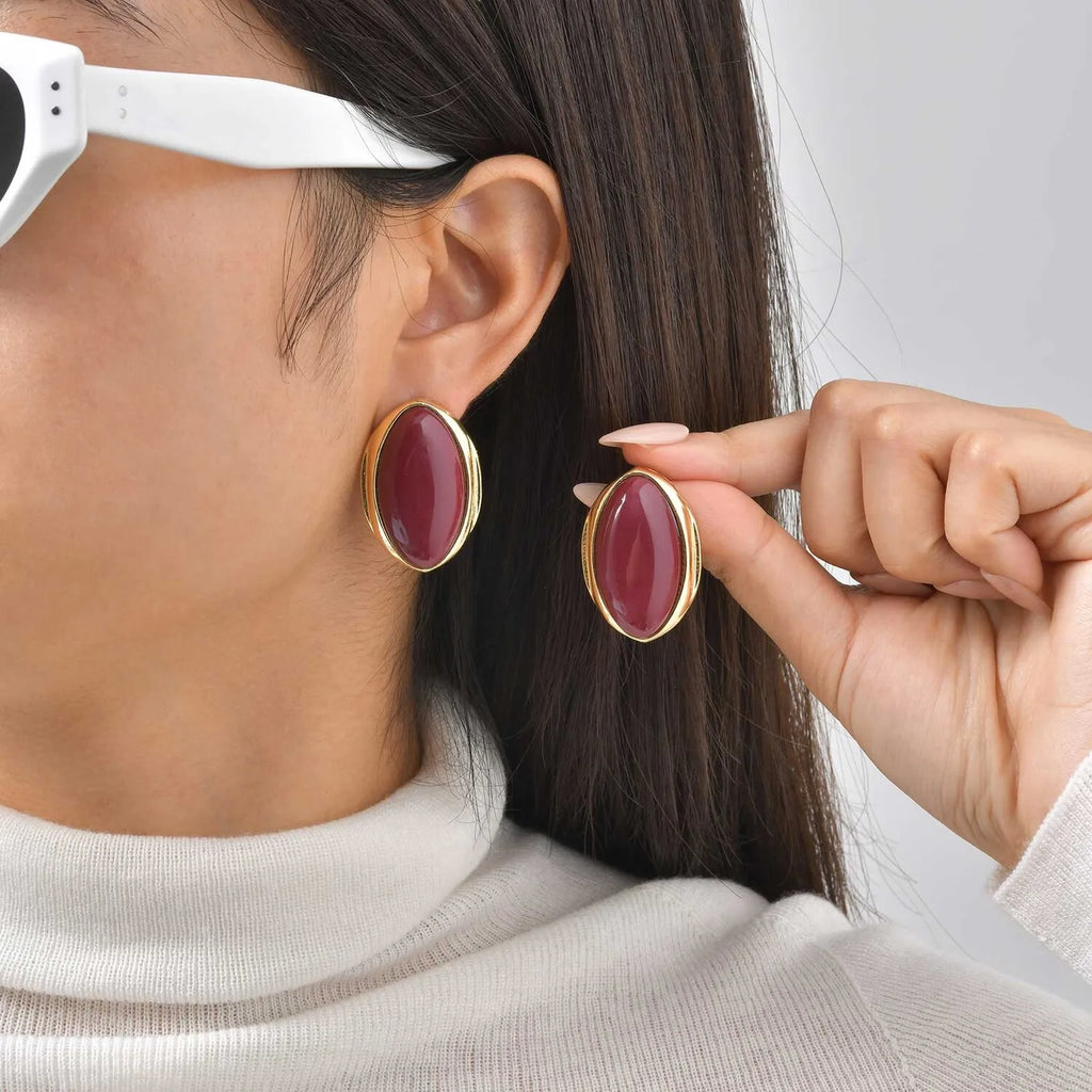 Meaeguet Geometric Resin Stud Earrings – Retro Ellipse Fashion Stud Earrings SPOT