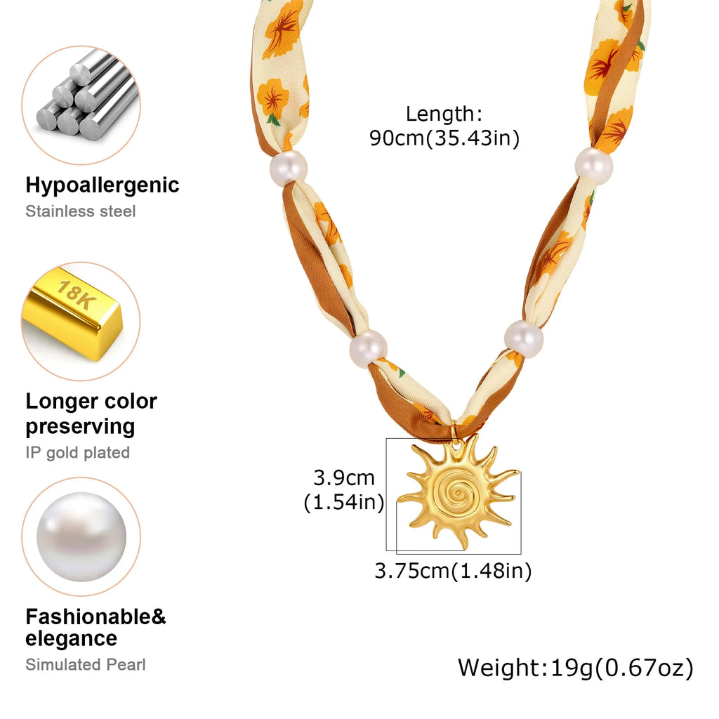 Vintage Silk Ribbon Necklace – 18K Gold Sunburst Pendant Pendant Necklace SPOT