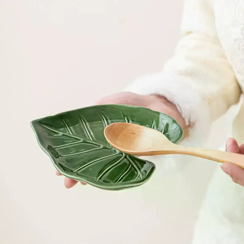 Ceramic Leaf Spoon & Spatula Holder – Kitchen Countertop Rest Ceramic Utensil Holder SPOT Default Title