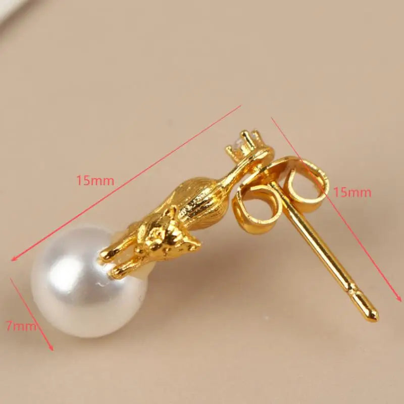 Funny Cat Pearl Stud Earrings – Asymmetric Animal Jewelry Stud Earrings SPOT
