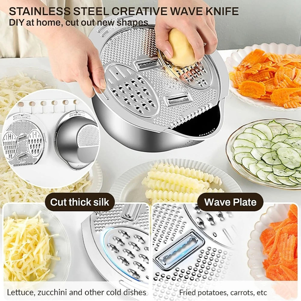 2-in-1 Stainless Steel Grater Bowl – Julienne Slicer & Colander Kitchen Grater Bowl SPOT