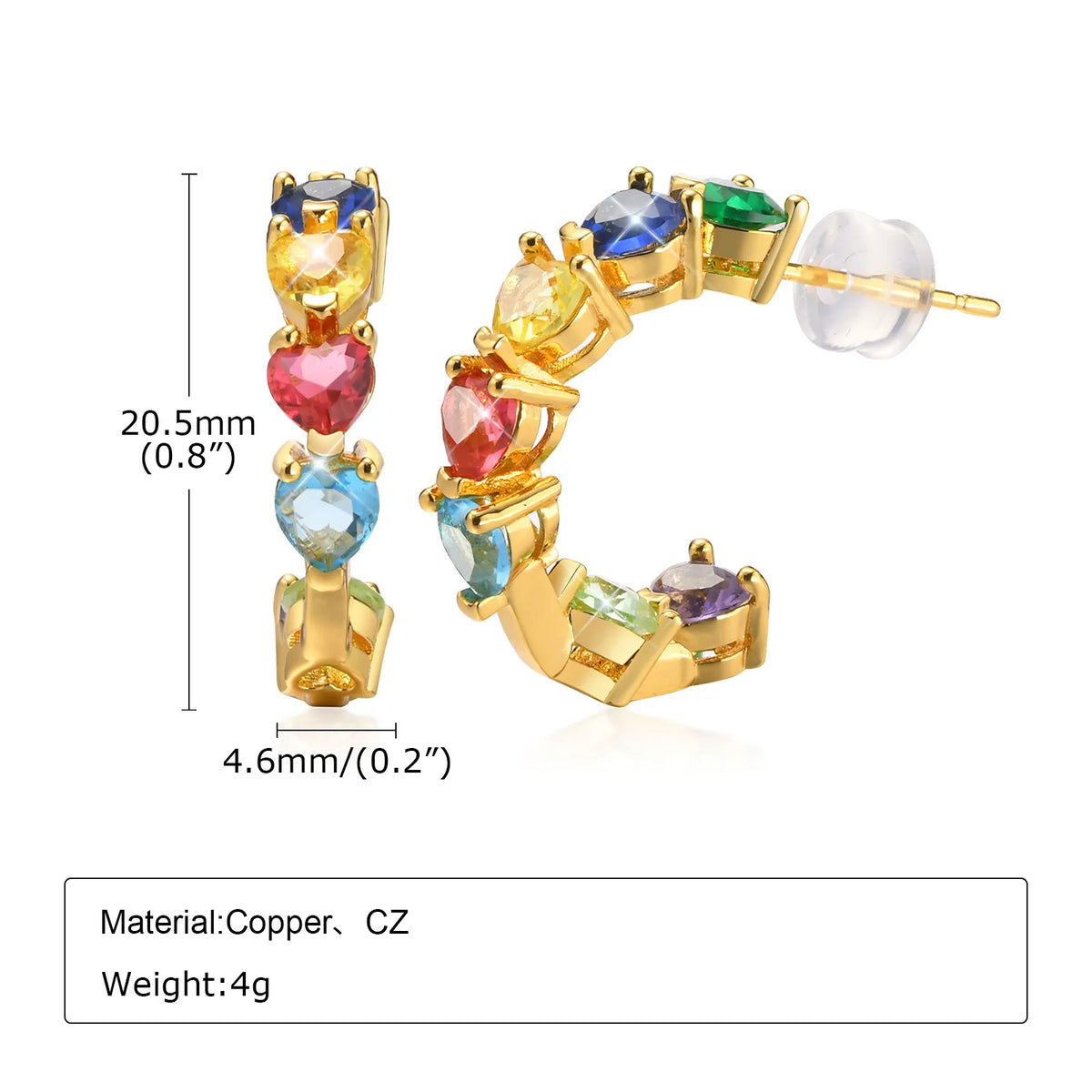 Cubic Zirconia Rainbow Heart Hoop Earrings – 14K Gold Hoop Earrings SPOT