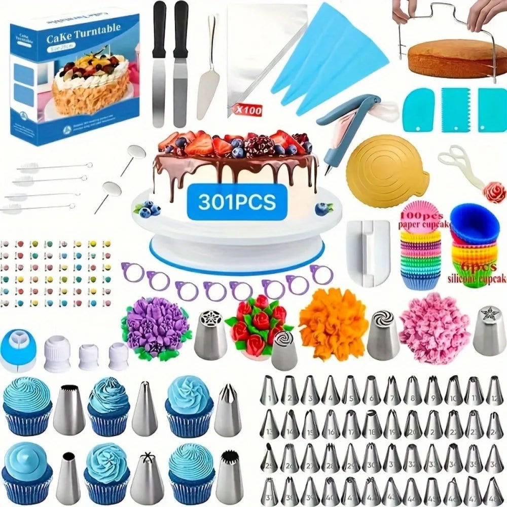 301-Piece Cake Decorating Set – Turntable & 48 Piping Tips Cake Decorating Set SPOT 301pcs
