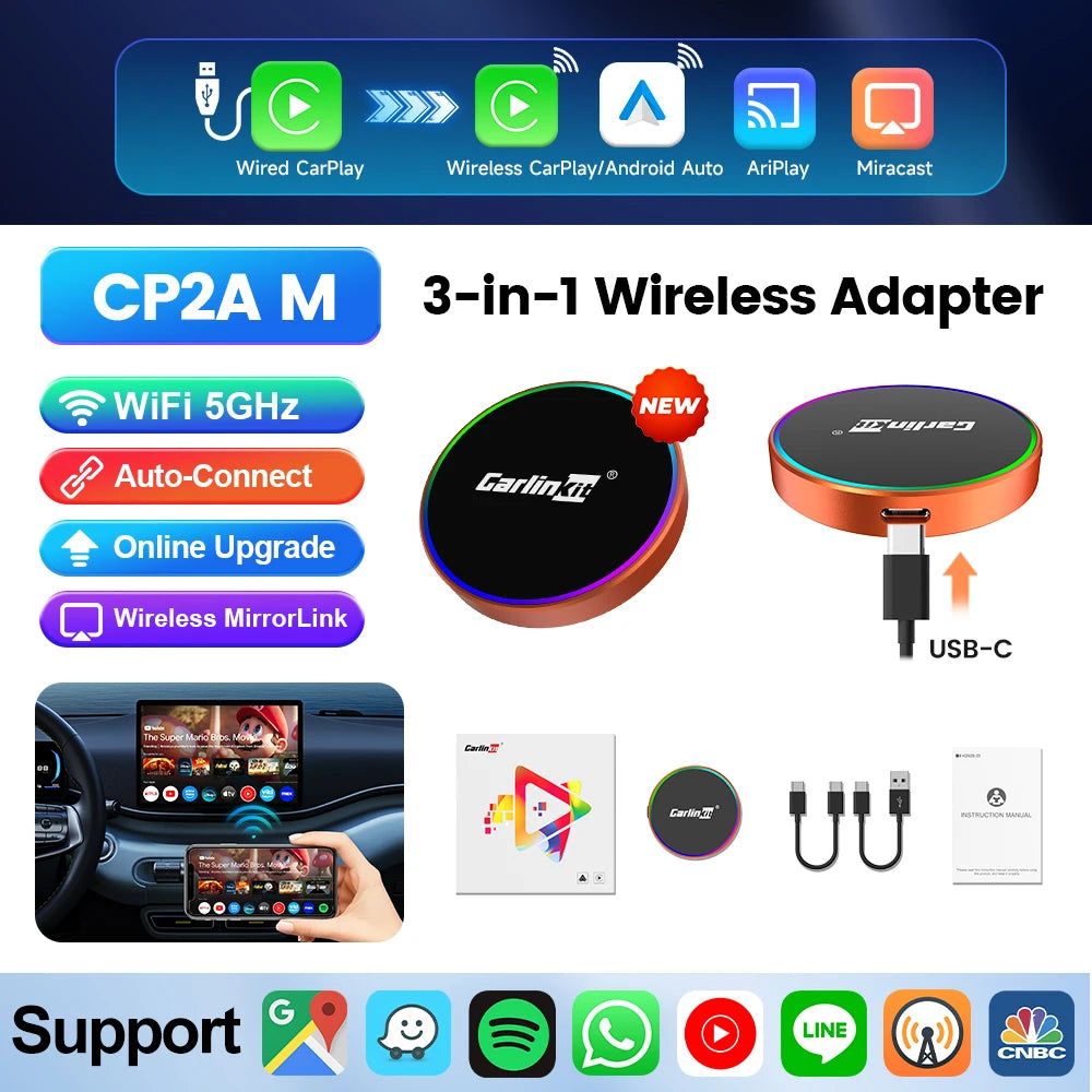 CarlinKit Wireless CarPlay & Android Auto Adapter – 4-in-1 Wireless CarPlay Adapter SPOT