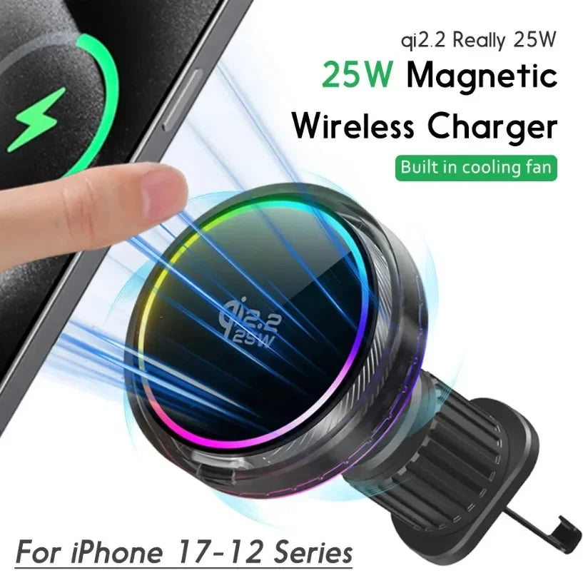 VIKEFON Qi2.2 25W Magnetic Wireless Car Charger + Cooling Fan Wireless Car Charger SPOT