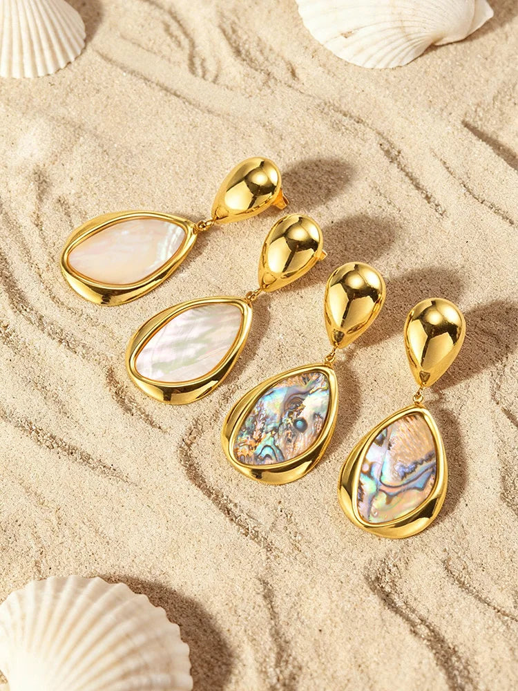Abalone Shell Teardrop Drop Earrings | Gold Boho Beach Drop Earrings SPOT