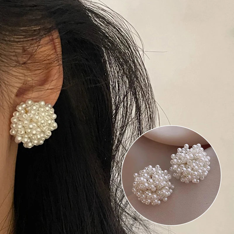White Pearl Flower Stud Earrings – Elegant Wedding Jewelry Pearl Stud Earrings SPOT