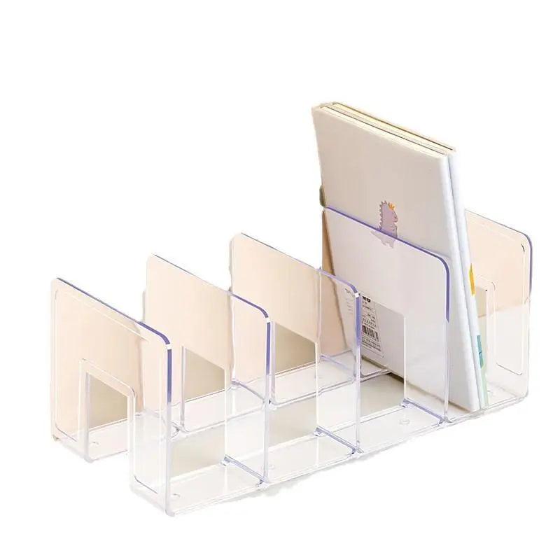 4-Compartment Clear PVC Desktop Book & File Organizer Desktop File Organizer SPOT