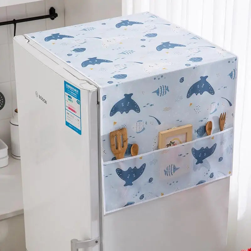 Minimalist Fridge Cover – Waterproof PEVA & Side Storage Pockets Refrigerator Cover SPOT A4