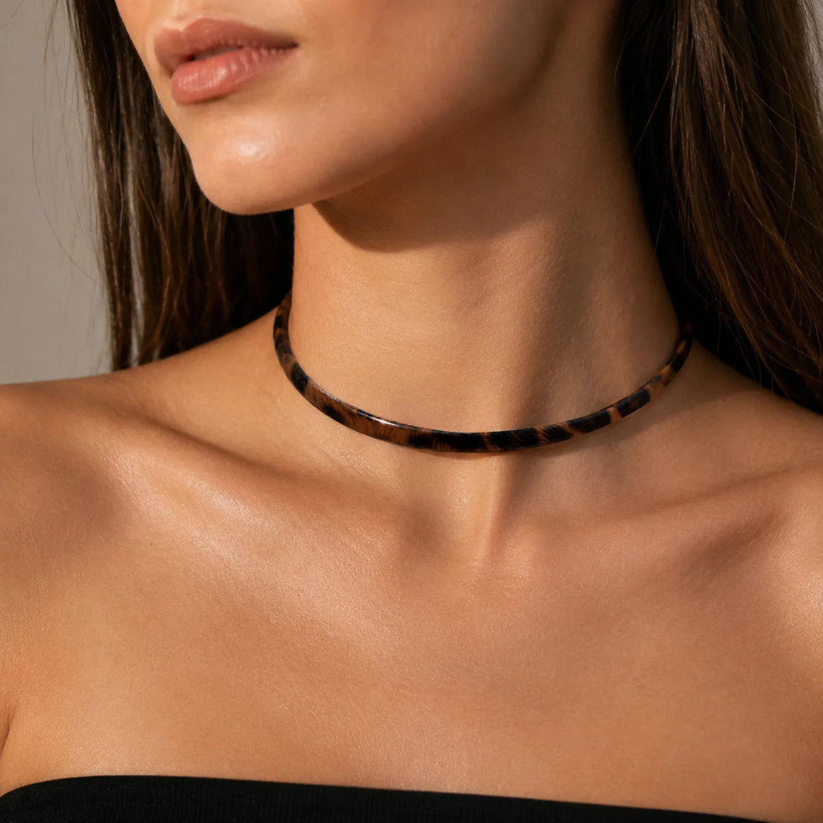 Leopard Print Choker Necklace – Stainless Steel Zirconia Charms Choker Necklace SPOT