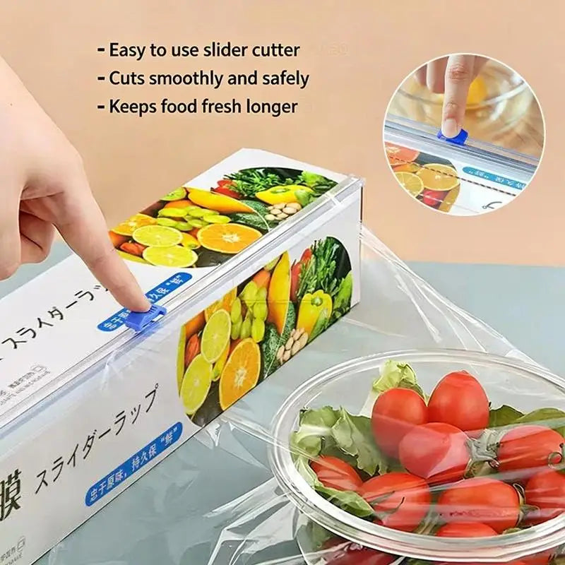 PE Cling Film Food Wrap Roll with Built-In Sliding Cutter Food Cling Wrap SPOT