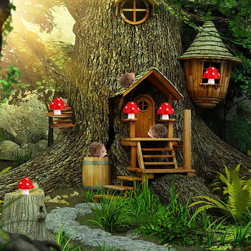 8-Pc Mini Hedgehog & Mushroom Fairy Garden Ornament Set Garden Ornament Set SPOT